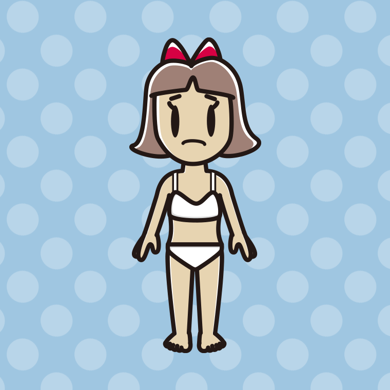 インナーウェアの着用例イラスト（困る小学生女子）【色、背景あり】PNG