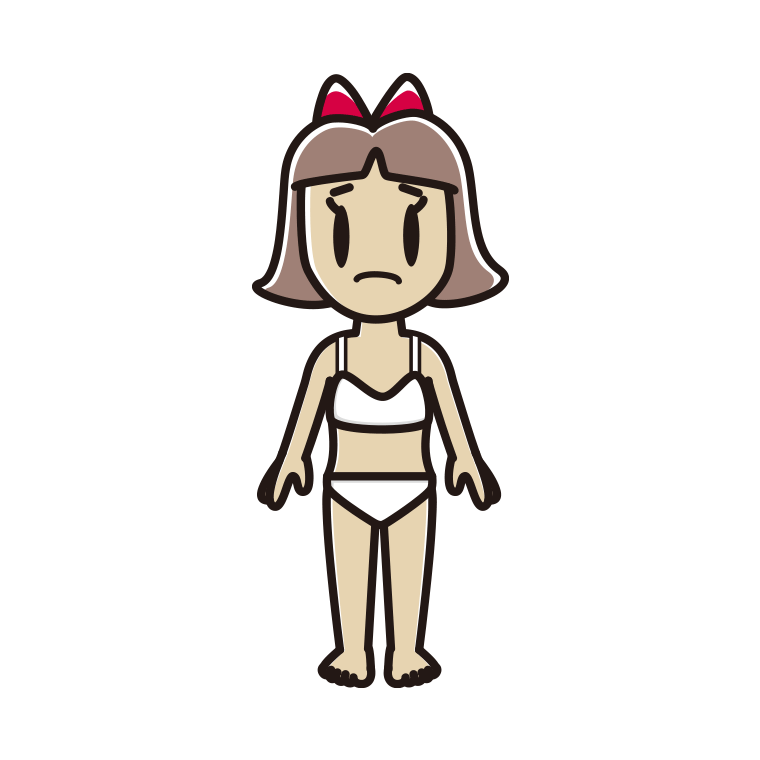 インナーウェアの着用例イラスト（困る小学生女子）【色あり、背景なし】透過PNG