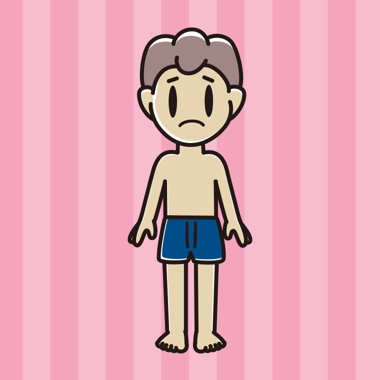 インナーウェアの着用例イラスト（困る男子中学生）【色、背景あり】PNG