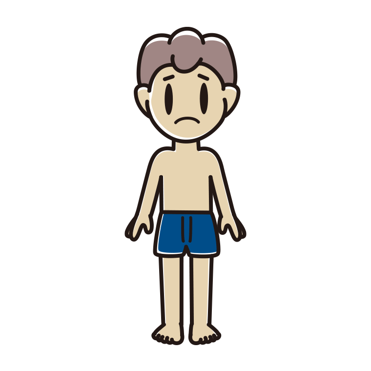 インナーウェアの着用例イラスト（困る男子中学生）【色あり、背景なし】透過PNG