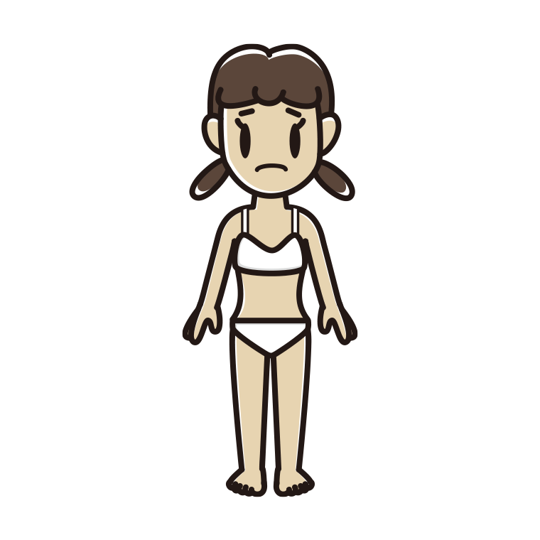インナーウェアの着用例イラスト（困る女子中学生）【色あり、背景なし】透過PNG