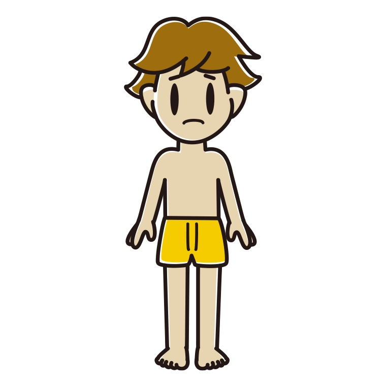 インナーウェアの着用例イラスト（困る男子高校生）【色あり、背景なし】透過PNG