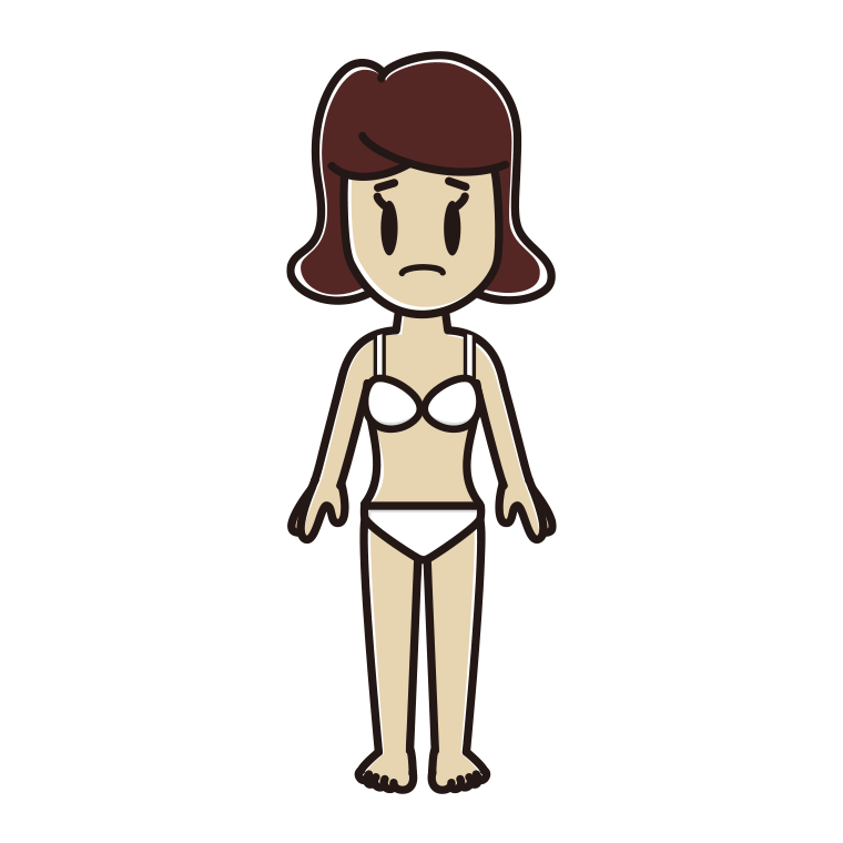 インナーウェアの着用例イラスト（困る女子高校生）【色あり、背景なし】透過PNG
