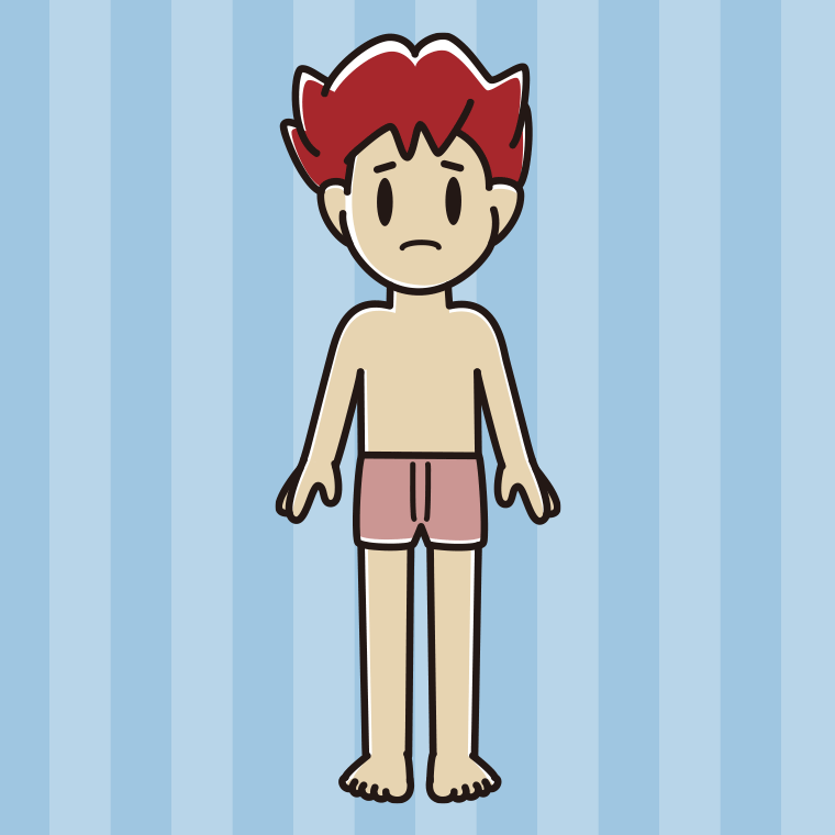 インナーウェアの着用例イラスト（困る男子大学生）【色、背景あり】PNG