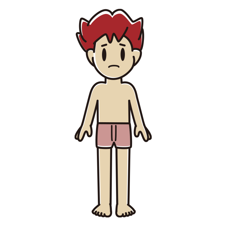 インナーウェアの着用例イラスト（困る男子大学生）【色あり、背景なし】透過PNG