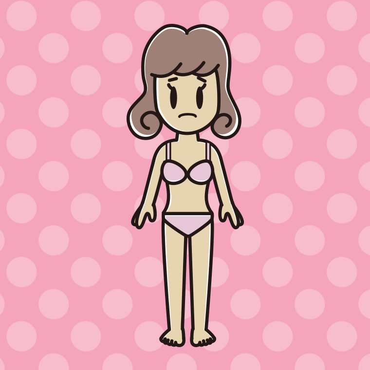 インナーウェアの着用例イラスト（困る女子大学生）【色、背景あり】PNG