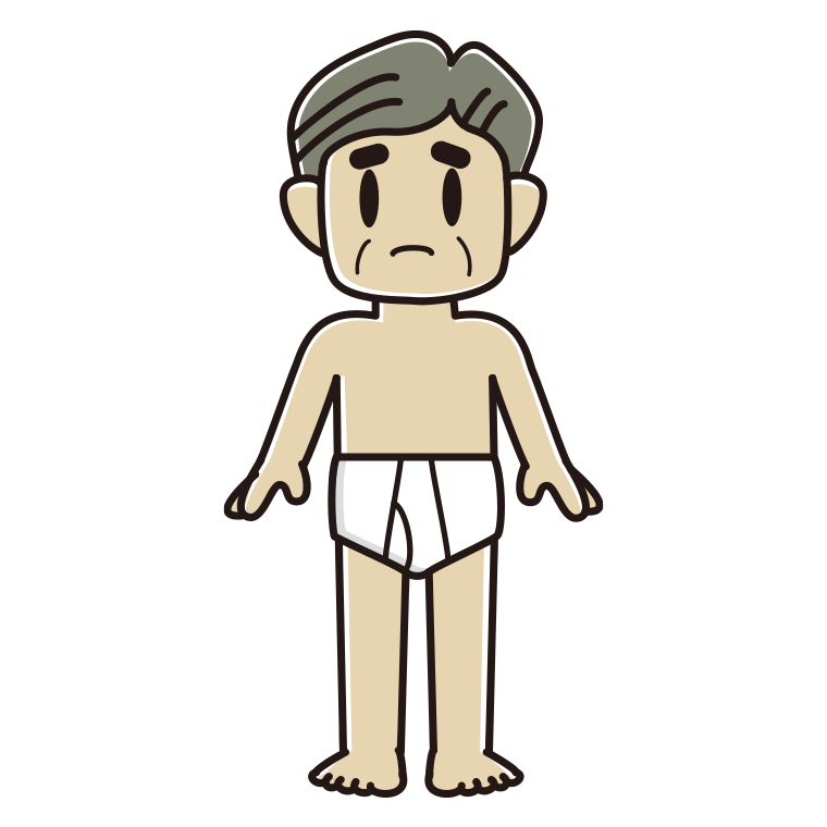 インナーウェアの着用例イラスト（困るおじさん）【色あり、背景なし】透過PNG