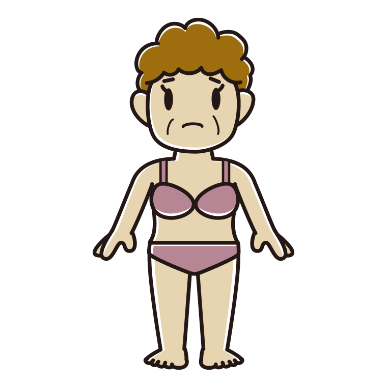 インナーウェアの着用例イラスト（困るおばさん）【色あり、背景なし】透過PNG