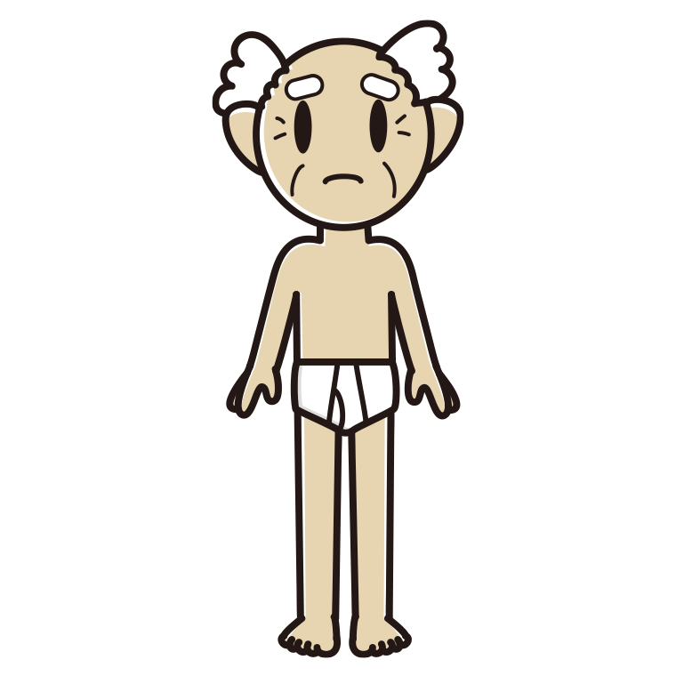 インナーウェアの着用例イラスト（困るおじいさん）【色あり、背景なし】透過PNG