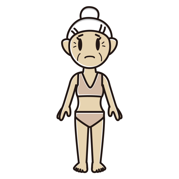 インナーウェアの着用例イラスト（困るおばあさん）【色あり、背景なし】透過PNG