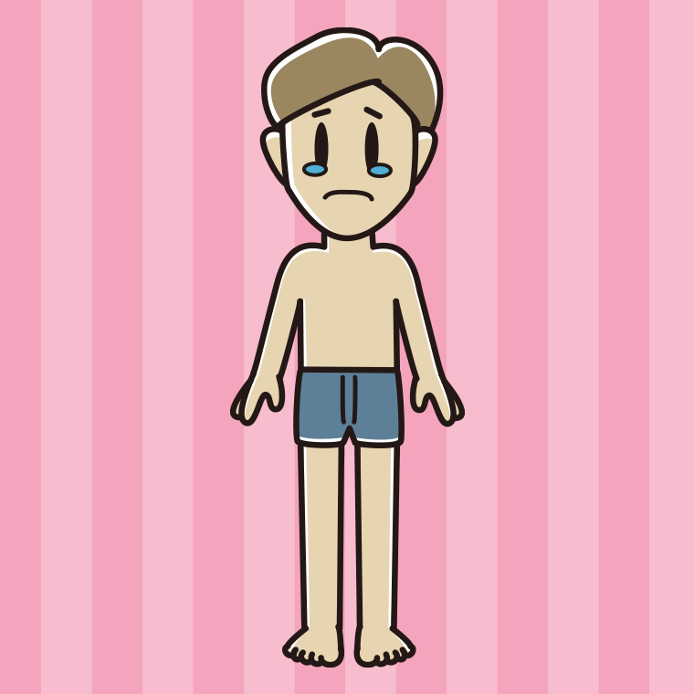 インナーウェアの着用例イラスト（泣く男性）【色、背景あり】PNG