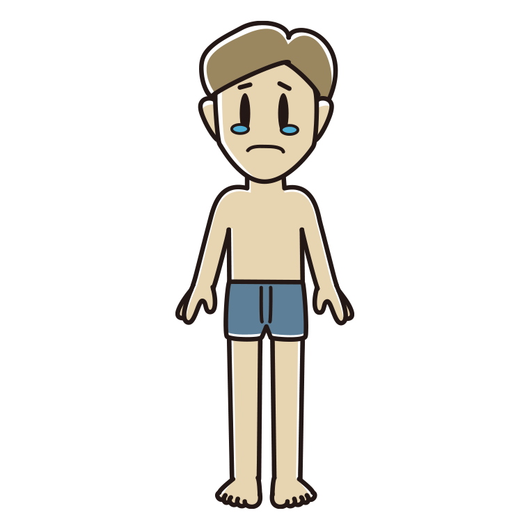 インナーウェアの着用例イラスト（泣く男性）【色あり、背景なし】透過PNG