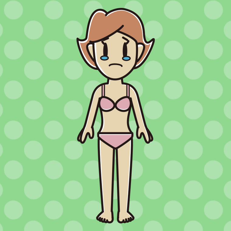 インナーウェアの着用例イラスト（泣く女性）【色、背景あり】PNG