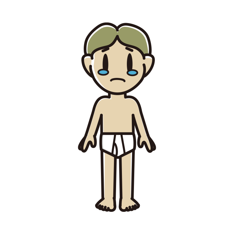 インナーウェアの着用例イラスト（泣く小学生男子）【色あり、背景なし】透過PNG
