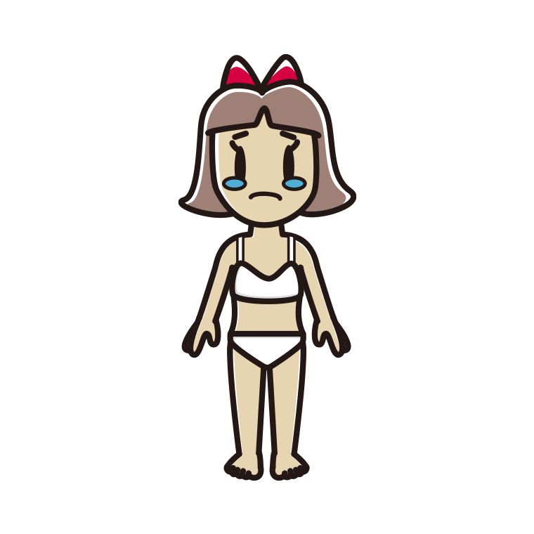 インナーウェアの着用例イラスト（泣く小学生女子）【色あり、背景なし】透過PNG
