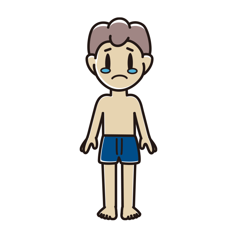インナーウェアの着用例イラスト（泣く男子中学生）【色あり、背景なし】透過PNG