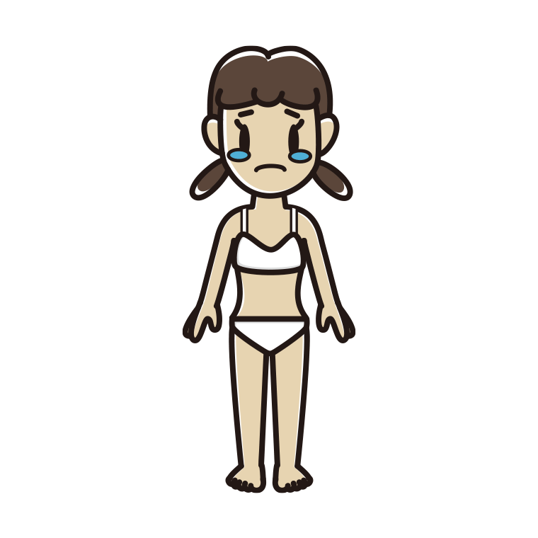インナーウェアの着用例イラスト（泣く女子中学生）【色あり、背景なし】透過PNG
