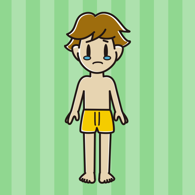 インナーウェアの着用例イラスト（泣く男子高校生）【色、背景あり】PNG