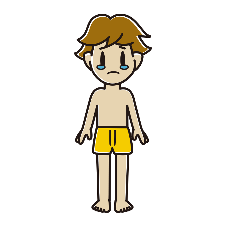 インナーウェアの着用例イラスト（泣く男子高校生）【色あり、背景なし】透過PNG