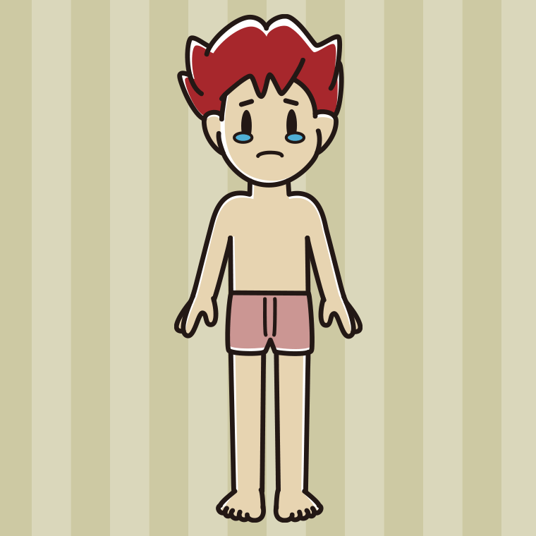インナーウェアの着用例イラスト（泣く男子大学生）【色、背景あり】PNG
