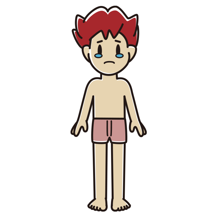 インナーウェアの着用例イラスト（泣く男子大学生）【色あり、背景なし】透過PNG