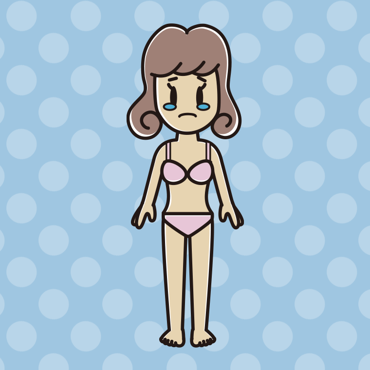 インナーウェアの着用例イラスト（泣く女子大学生）【色、背景あり】PNG