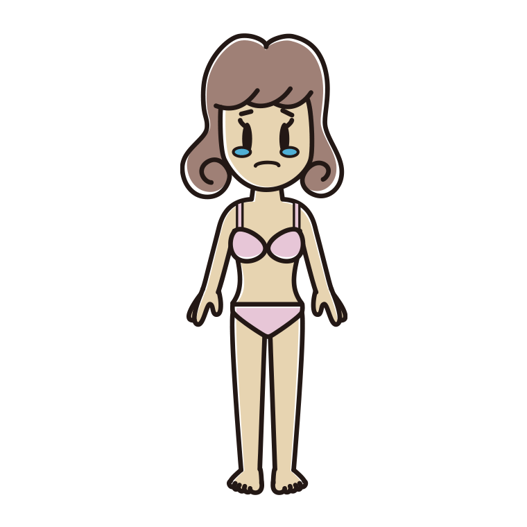 インナーウェアの着用例イラスト（泣く女子大学生）【色あり、背景なし】透過PNG