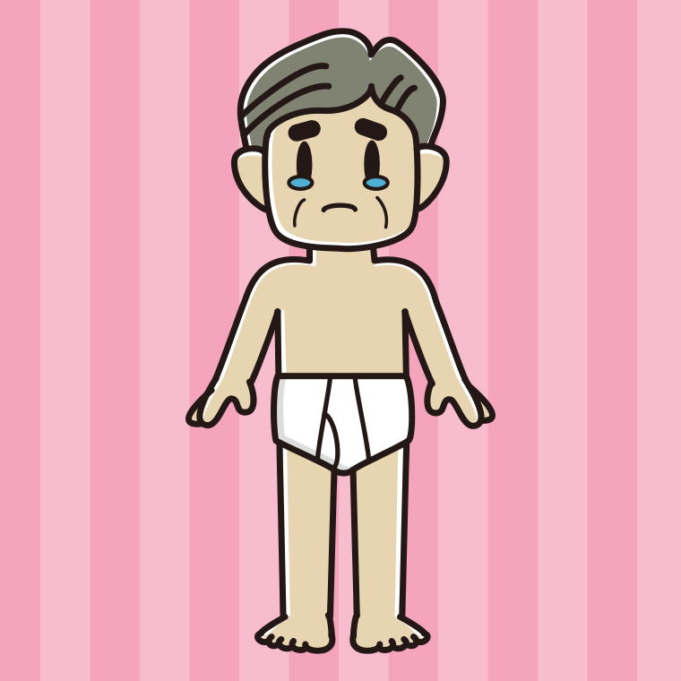 インナーウェアの着用例イラスト（泣くおじさん）【色、背景あり】PNG