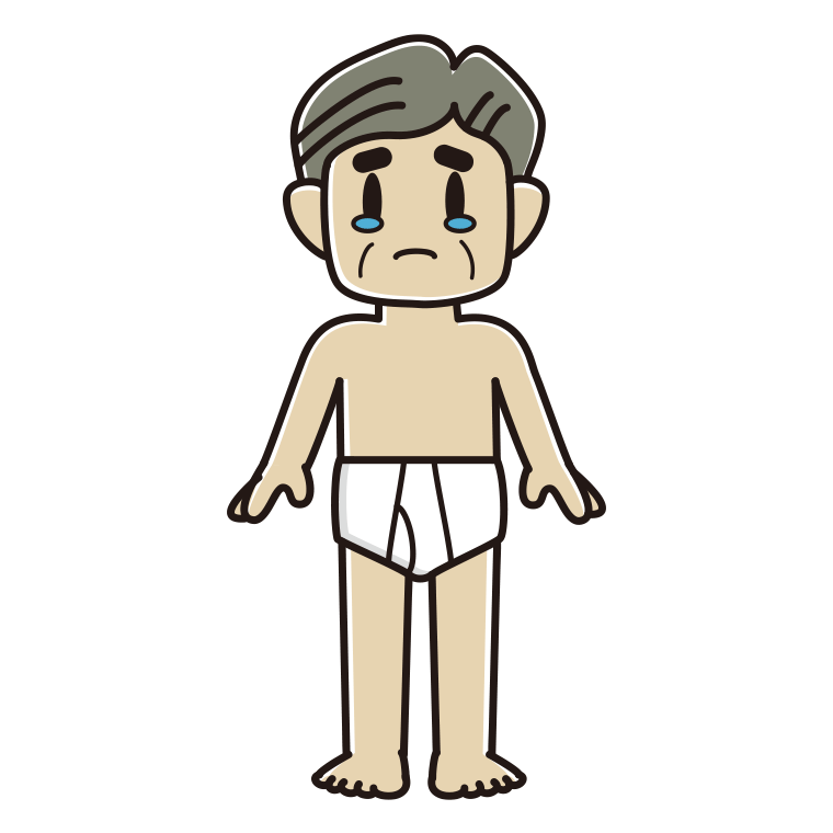 インナーウェアの着用例イラスト（泣くおじさん）【色あり、背景なし】透過PNG