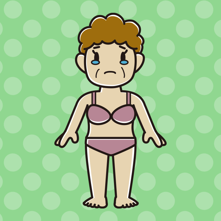 インナーウェアの着用例イラスト（泣くおばさん）【色、背景あり】PNG
