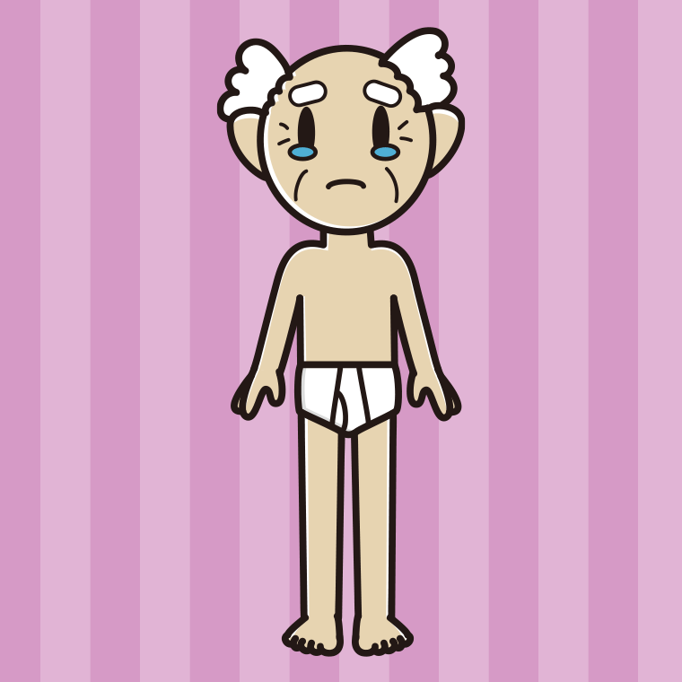 インナーウェアの着用例イラスト（泣くおじいさん）【色、背景あり】PNG
