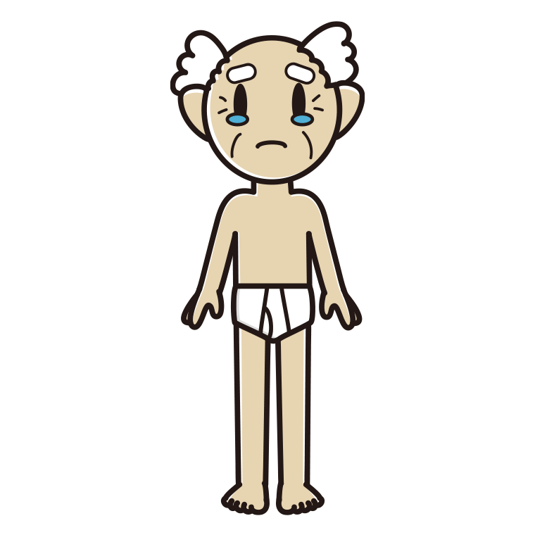 インナーウェアの着用例イラスト（泣くおじいさん）【色あり、背景なし】透過PNG