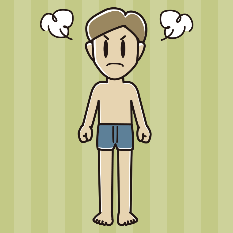 インナーウェアの着用例イラスト（怒る男性）【色、背景あり】PNG