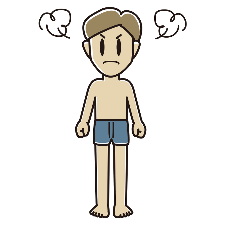 インナーウェアの着用例イラスト（怒る男性）【色あり、背景なし】透過PNG