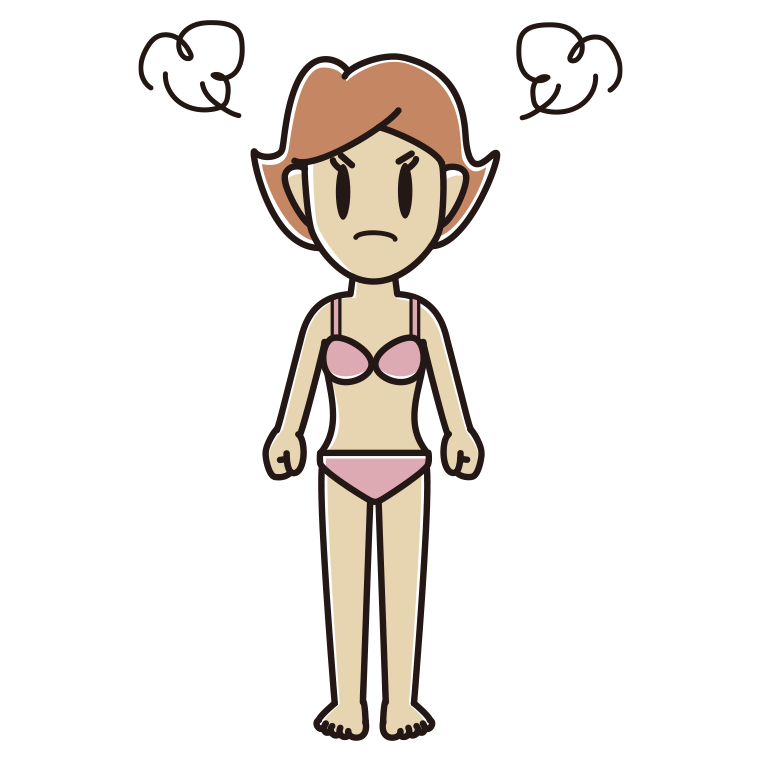 インナーウェアの着用例イラスト（怒る女性）【色あり、背景なし】透過PNG