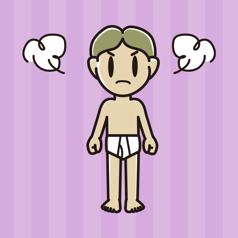インナーウェアの着用例イラスト（怒る小学生男子）【色、背景あり】PNG
