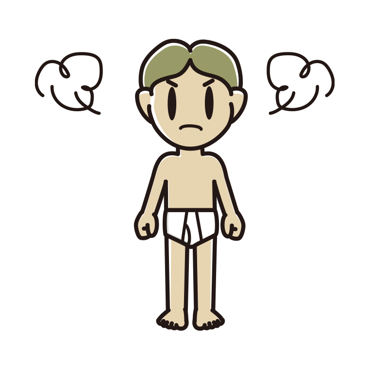 インナーウェアの着用例イラスト（怒る小学生男子）【色あり、背景なし】透過PNG