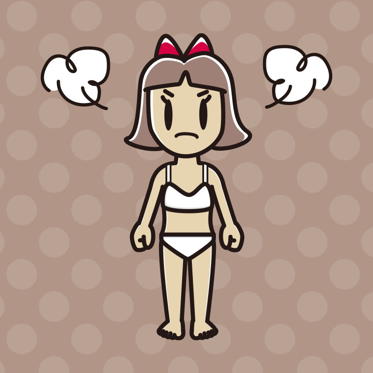 インナーウェアの着用例イラスト（怒る小学生女子）【色、背景あり】PNG