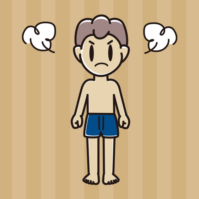 インナーウェアの着用例イラスト（怒る男子中学生）【色、背景あり】PNG
