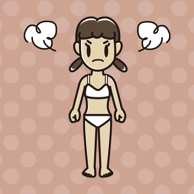 インナーウェアの着用例イラスト（怒る女子中学生）【色、背景あり】PNG