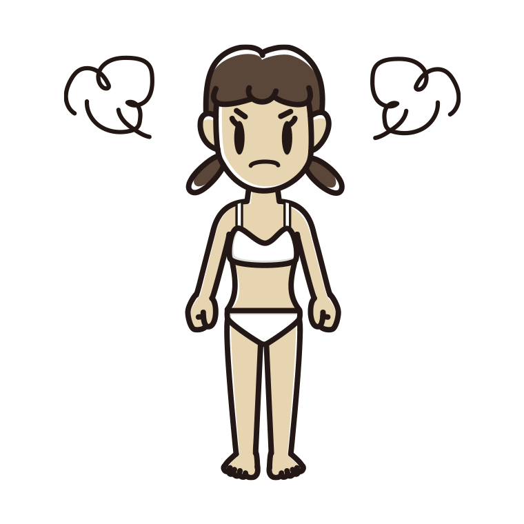 インナーウェアの着用例イラスト（怒る女子中学生）【色あり、背景なし】透過PNG