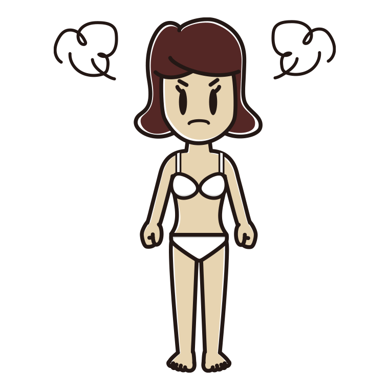 インナーウェアの着用例イラスト（怒る女子高校生）【色あり、背景なし】透過PNG