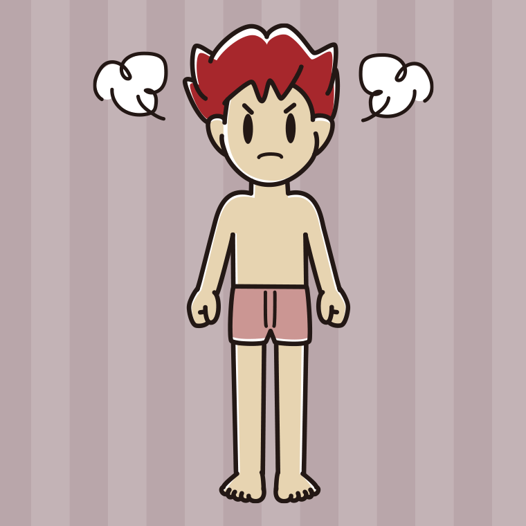 インナーウェアの着用例イラスト（怒る男子大学生）【色、背景あり】PNG