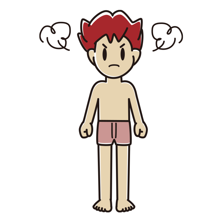 インナーウェアの着用例イラスト（怒る男子大学生）【色あり、背景なし】透過PNG