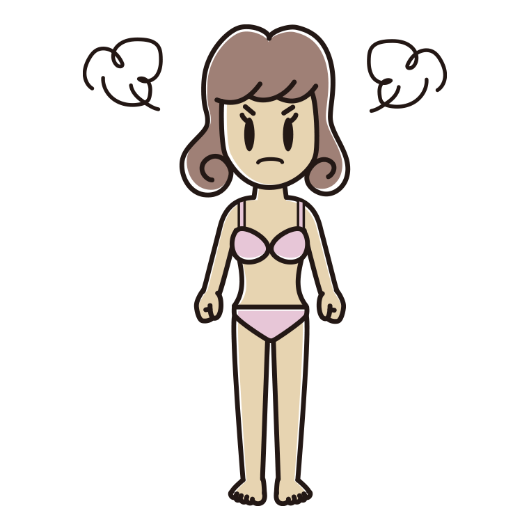 インナーウェアの着用例イラスト（怒る女子大学生）【色あり、背景なし】透過PNG