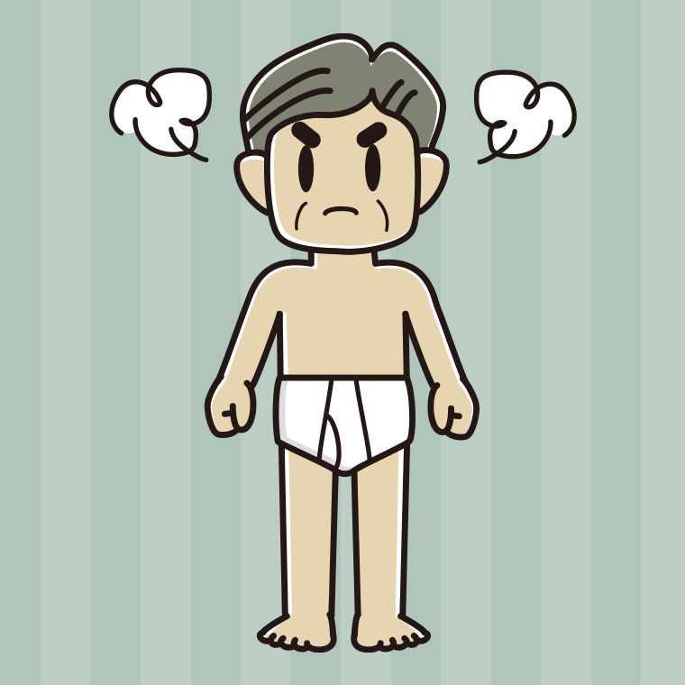 インナーウェアの着用例イラスト（怒るおじさん）【色、背景あり】PNG