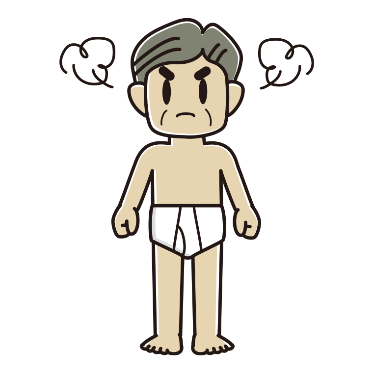 インナーウェアの着用例イラスト（怒るおじさん）【色あり、背景なし】透過PNG