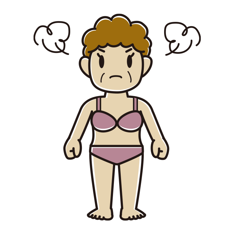インナーウェアの着用例イラスト（怒るおばさん）【色あり、背景なし】透過PNG