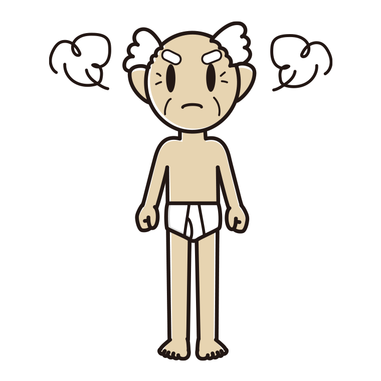 インナーウェアの着用例イラスト（怒るおじいさん）【色あり、背景なし】透過PNG