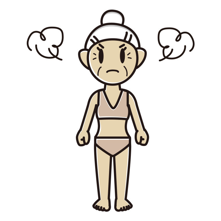インナーウェアの着用例イラスト（怒るおばあさん）【色あり、背景なし】透過PNG